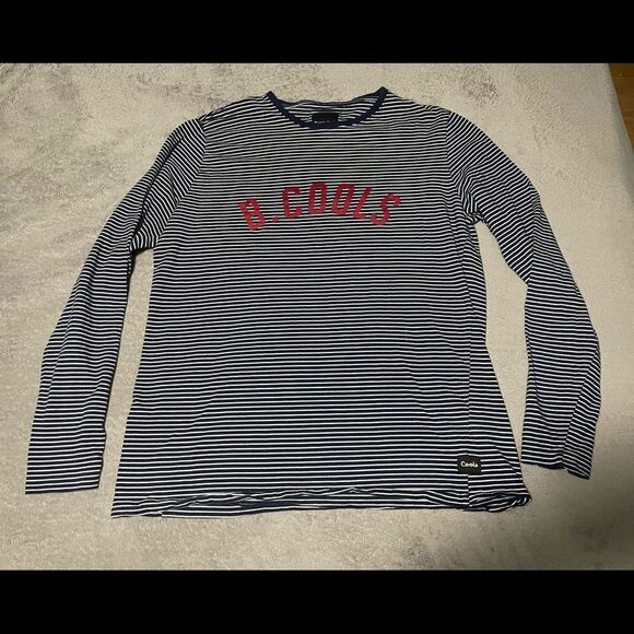 BARNEY Cools striped long sleeve size medium blue and white with red B. COOLS - Picture 1 of 4